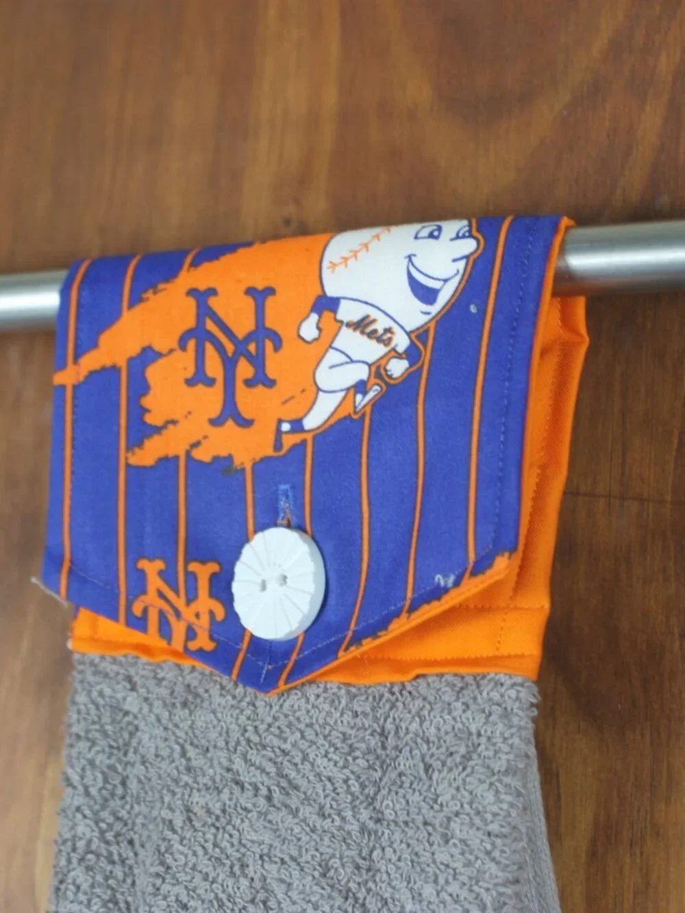 New York Mets Blue Orange Gray Cotton Handmade Hanging Hand Towel Button Closure